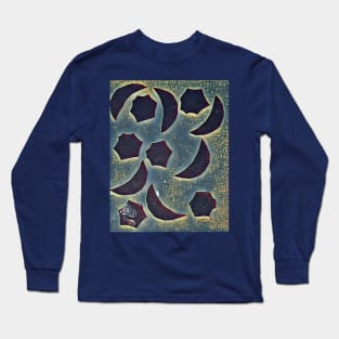 Dark Blue Half Moon and Star Pattern Long Sleeve T-Shirt